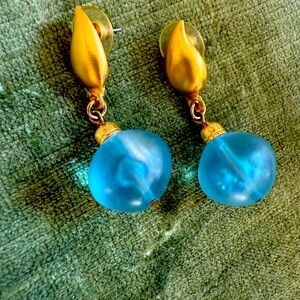 Liza O Modernist Gold and Blue Drop Earrings
